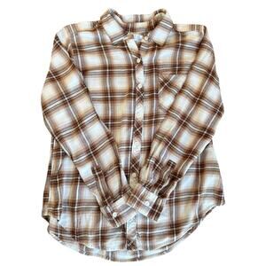 Time and Tru Brown Plaid Button-Up Shirt - Women's Medium